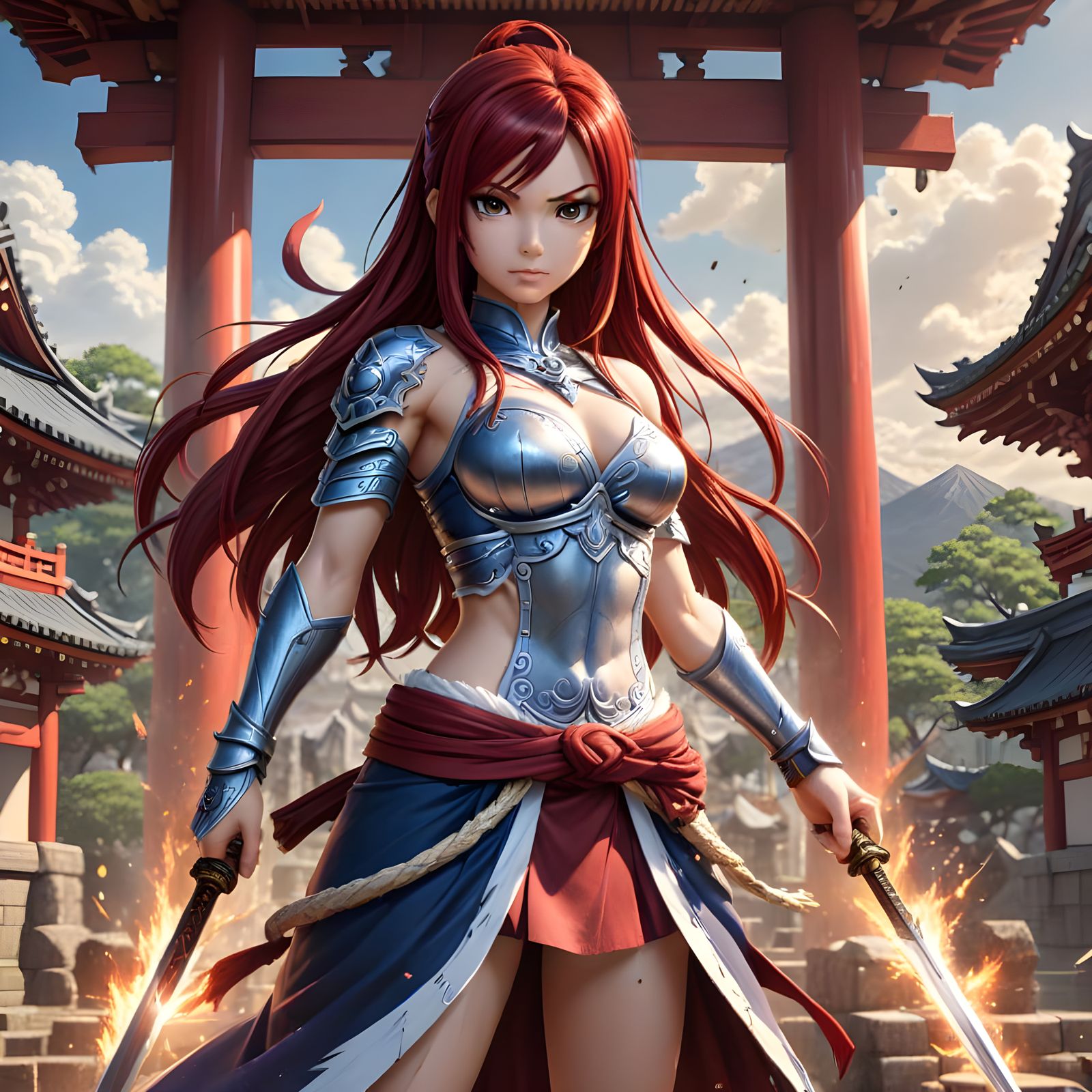 Erza Scarlet in Heroic Anime Style
