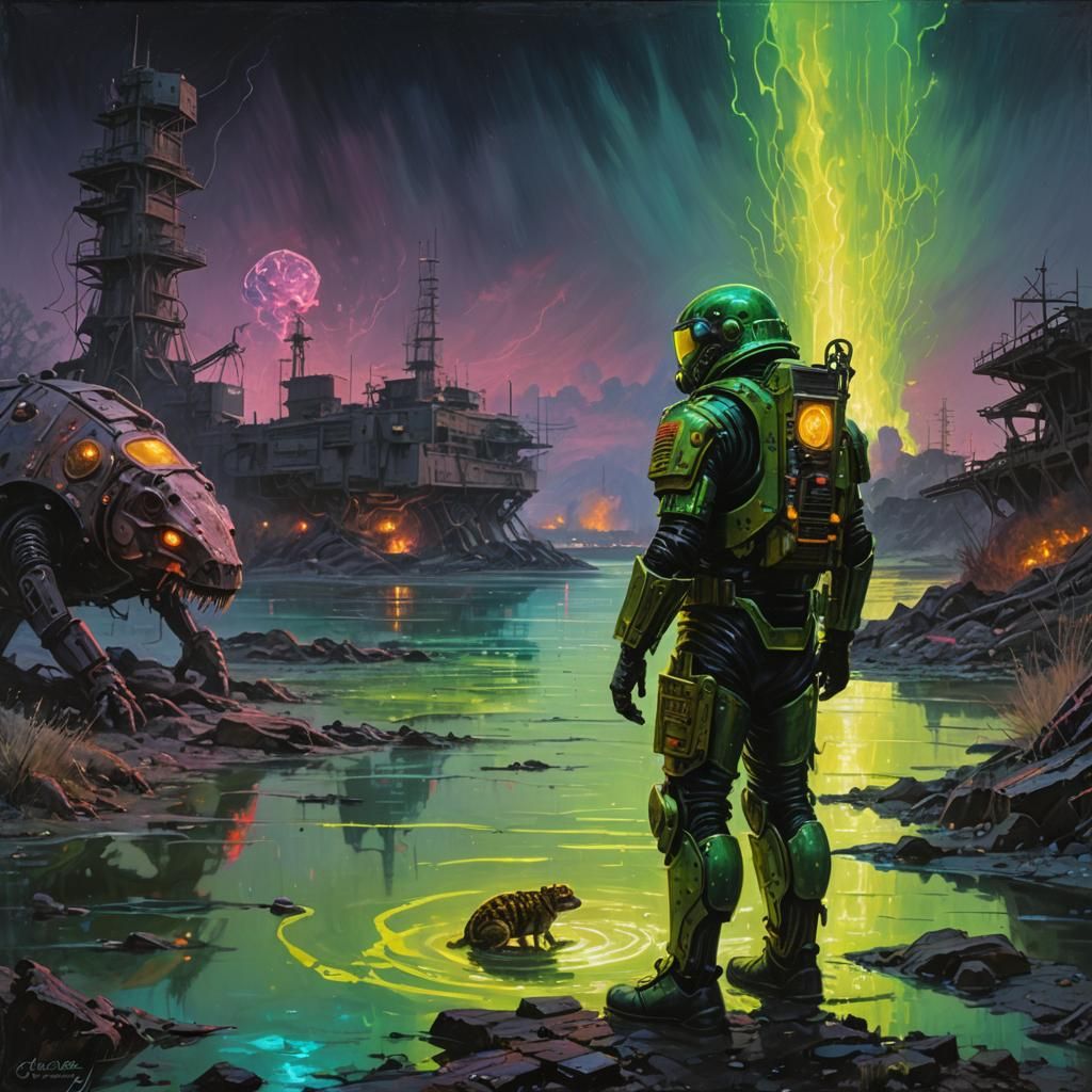 Radioactive Stalker in Glowing Neon Oil Painting