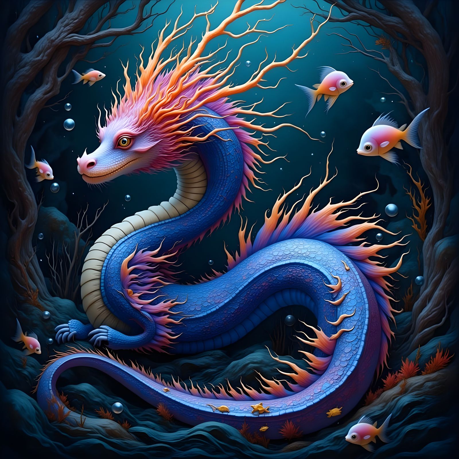 Surreal Sea Serpent with Glowing Antenna and Intricate Scale...