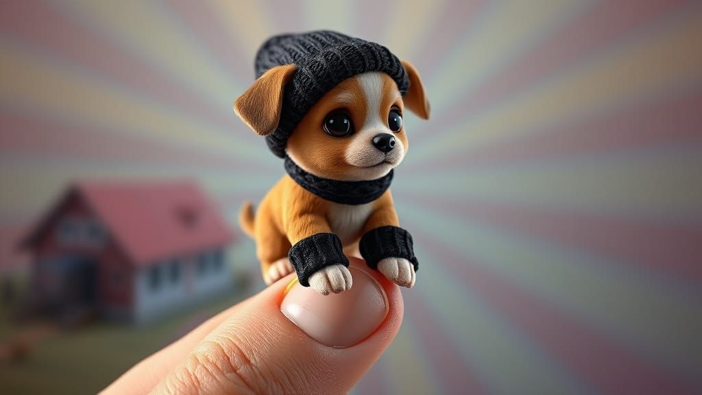 Cute Puppy in Adorable Winter Outfit, Against a Vibrant Back...