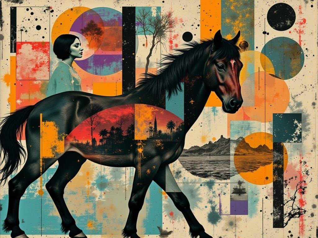 Woman and Horse in Picasso-Basquiat Style