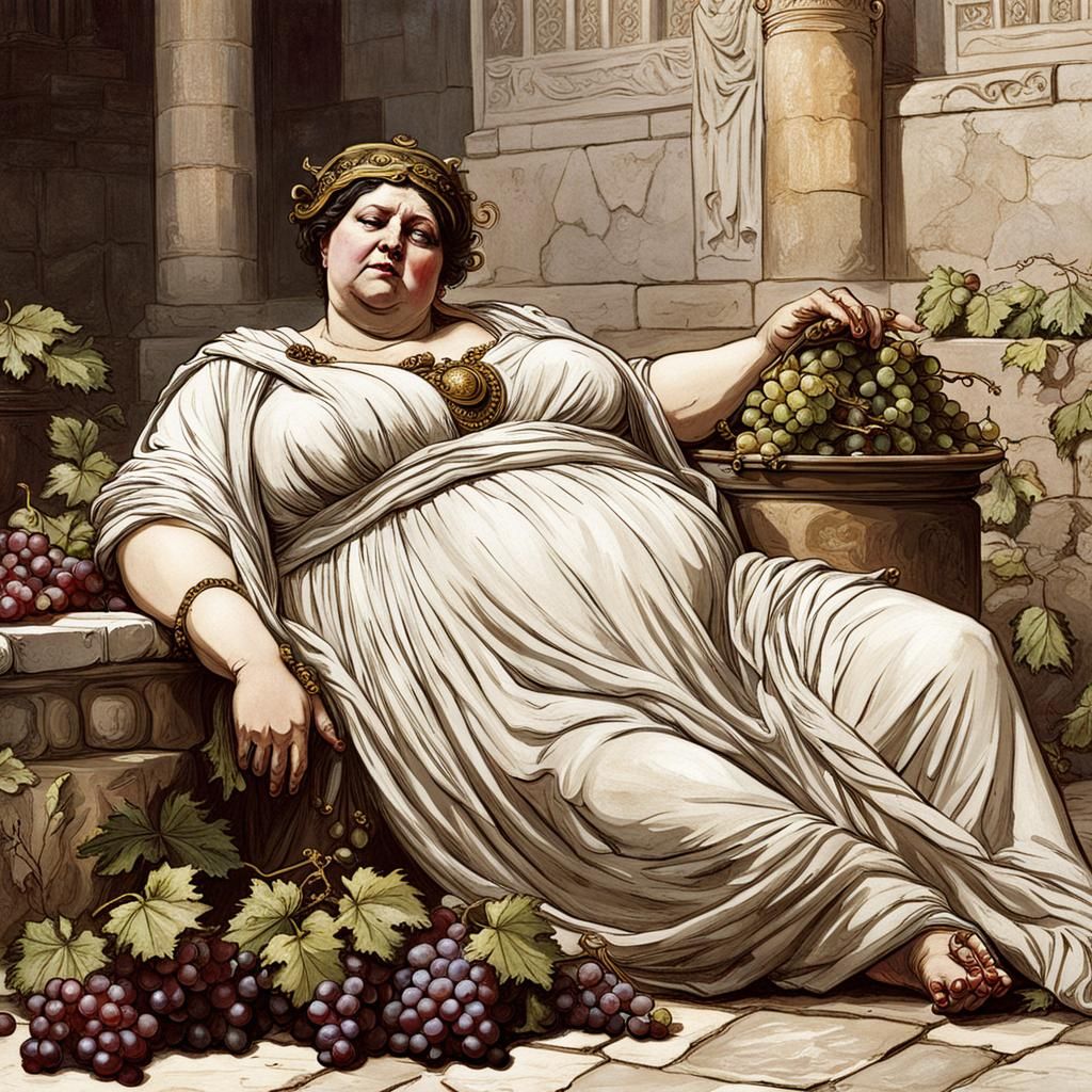 Morbidly Obese Priestess Eating Grapes