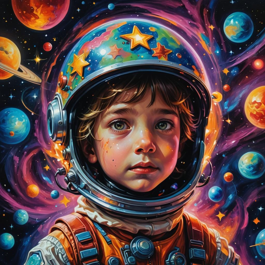 Surreal Child Discovers Glowing Planet in Deep Space