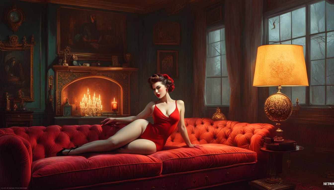 Vintage Pin-Up Model in Dramatic Lighting