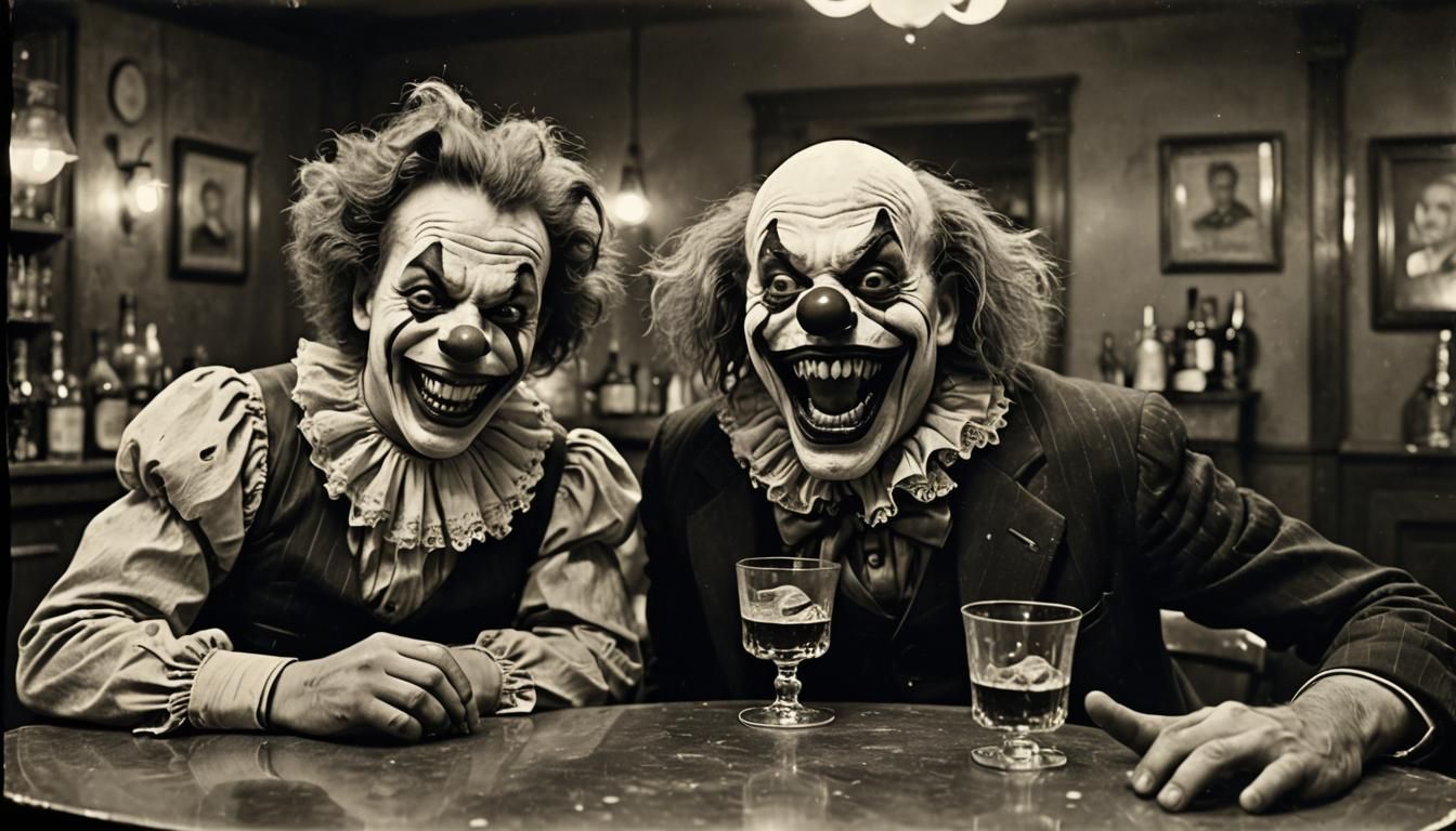 Vintage Photo of Clowns in a 1920s Bar