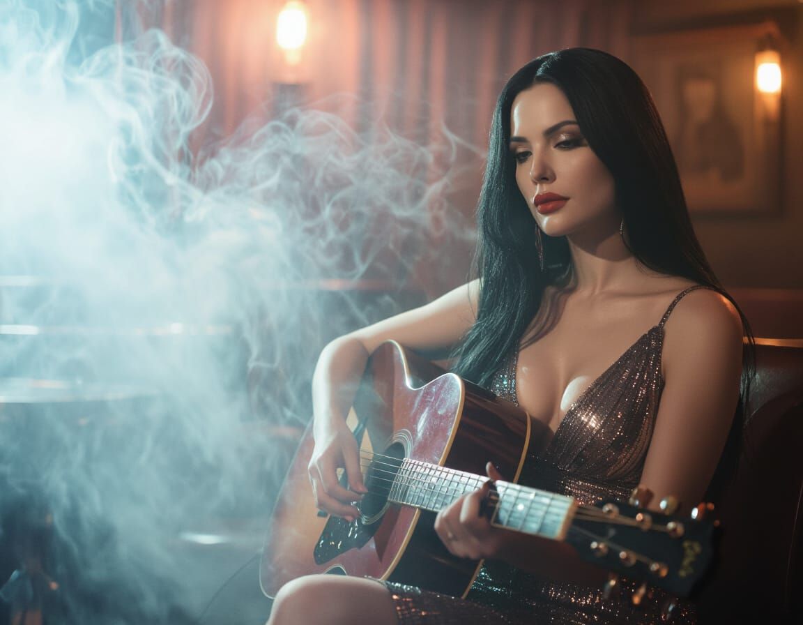 Neo-Noir: Woman Guitarist in Smoky Jazz Club