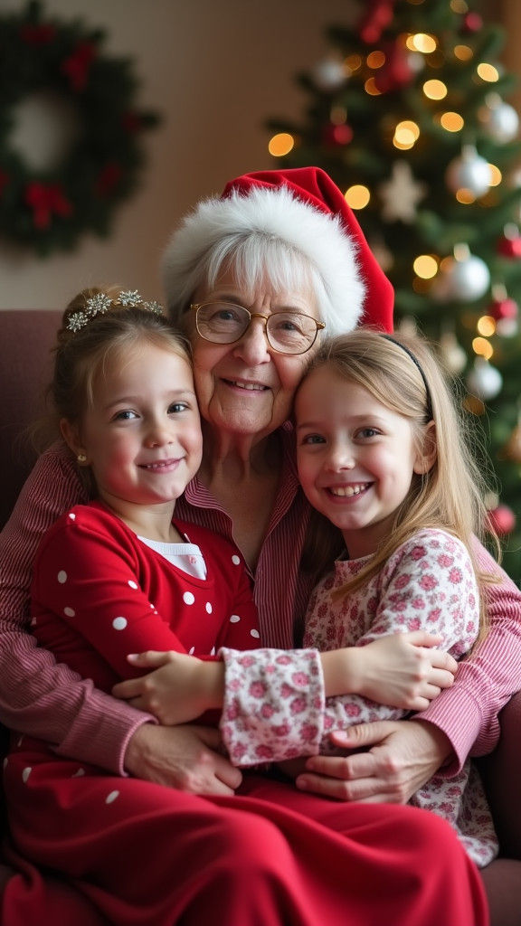 Heartwarming Christmas Portrait of Grandmother and Grandchil...