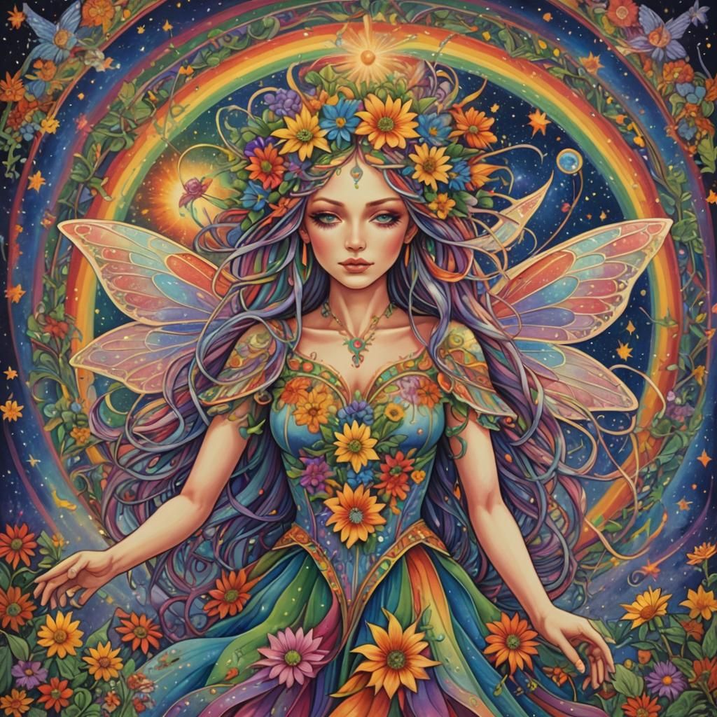 Rainbow Fairy in Universe of Flowers: Visionary Art
