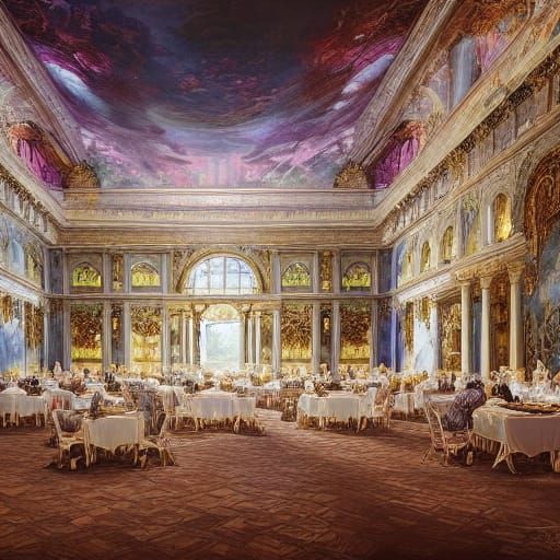 Renaissance Ballroom in a Fantastical Painting Masterpiece
