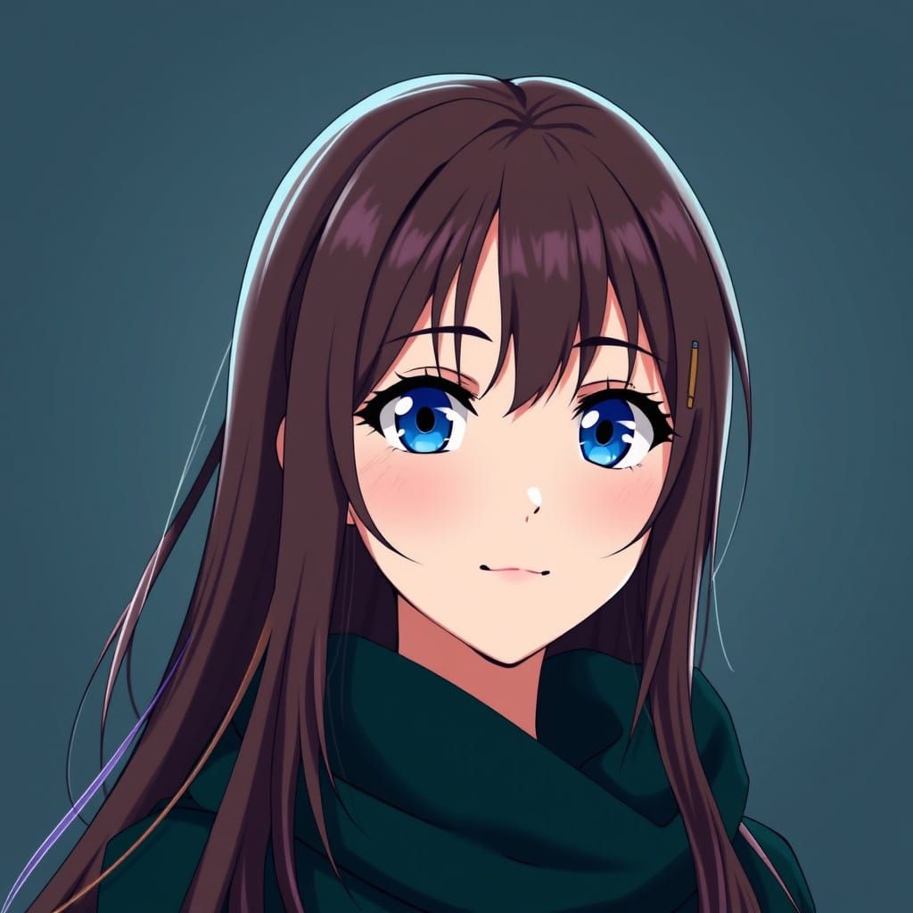 Anime Portrait of a Gentle Girl with a Dark Green Coat
