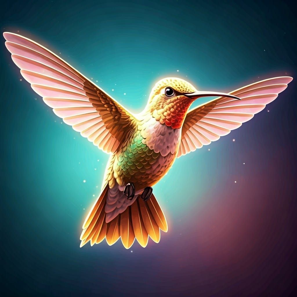 Magical Hummingbird in Flight with Iridescent Aura