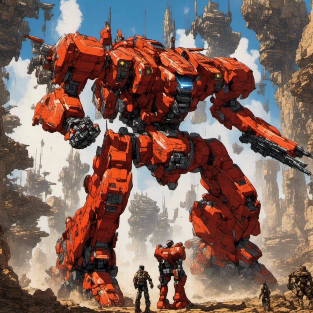 Futuristic Giant Robot Repair in Mecha Anime Style