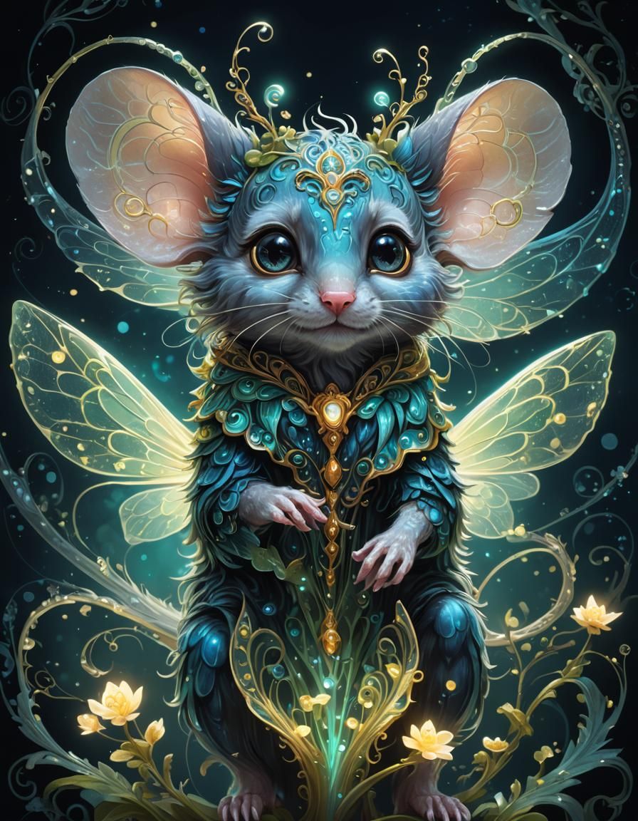 Bioluminescent Fairy Mouse Portrait in Anime Style