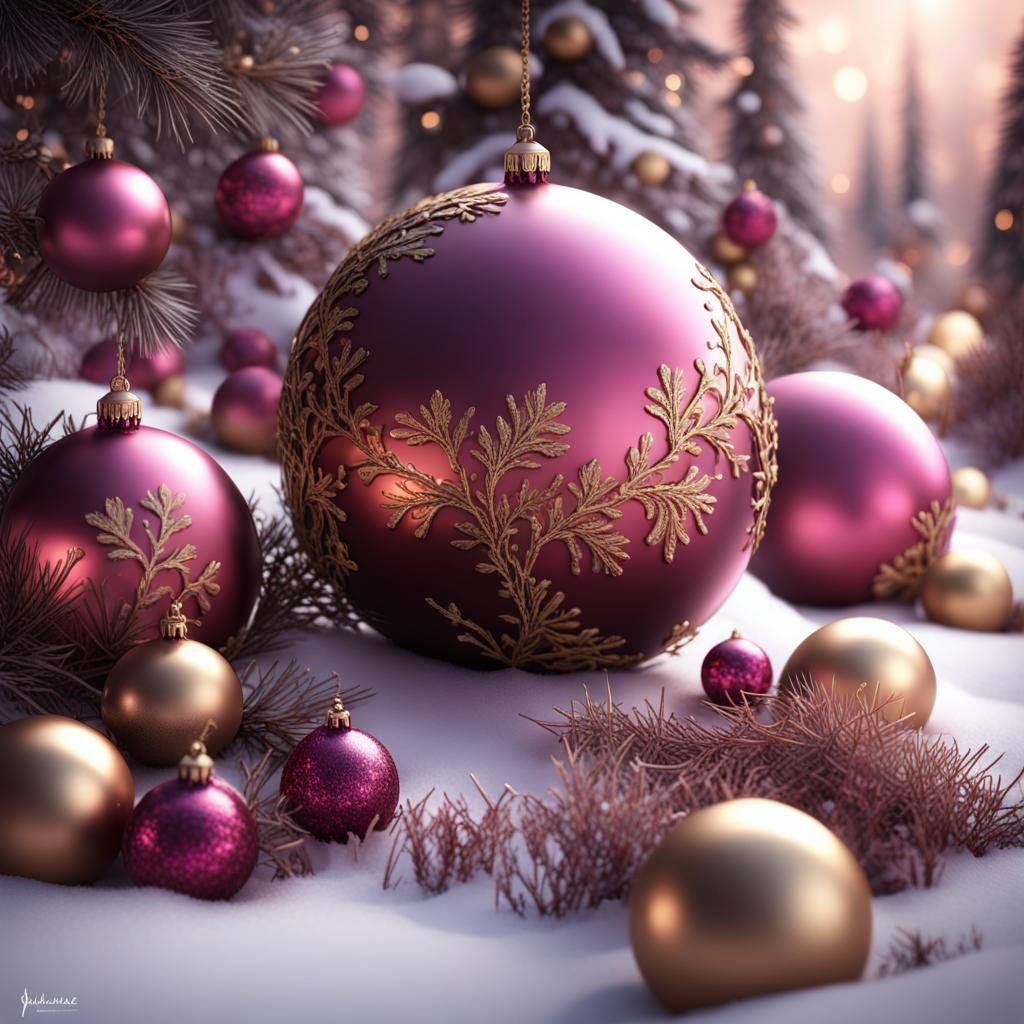 Vintage Christmas Baubles with Falling Snow, Detailed Matte ...