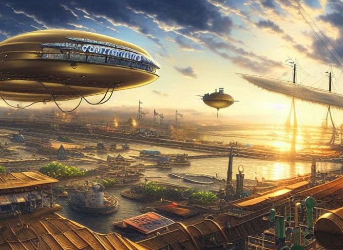 Anime Seaport Surrounded by Golden Cornfields