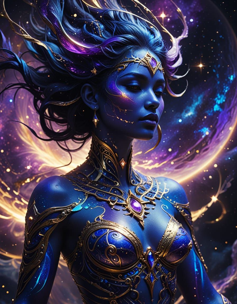 Cosmic Justice Body Art Masterpiece in Realistic Fantasy Sty...