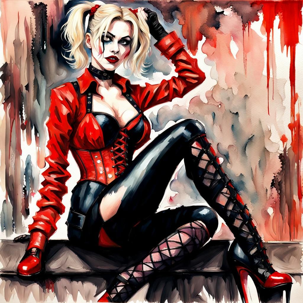 Harley Quinn Gouache-Style Impressionist Masterpiece