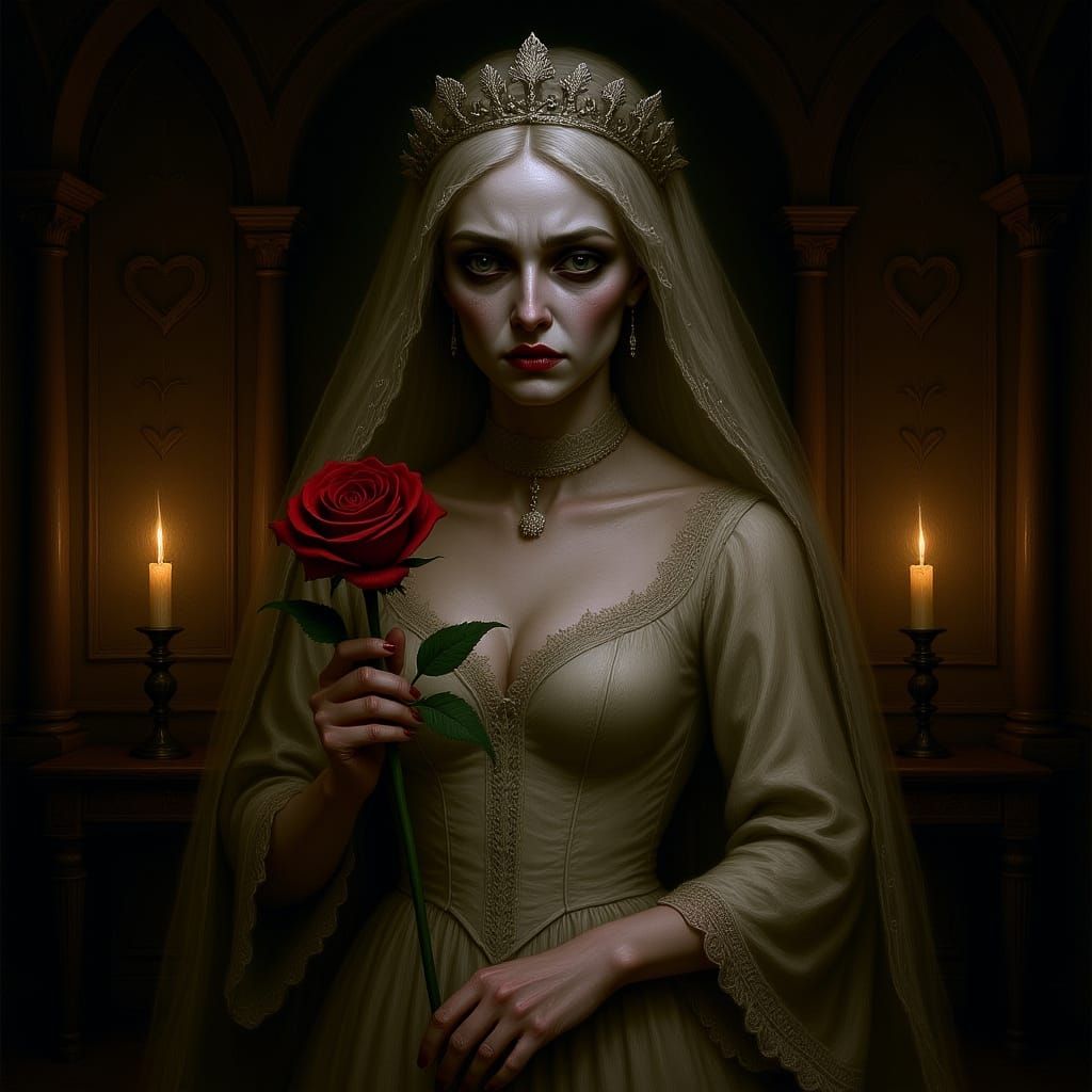 Zombie Bride's Gothic Valentine with Blood Rose