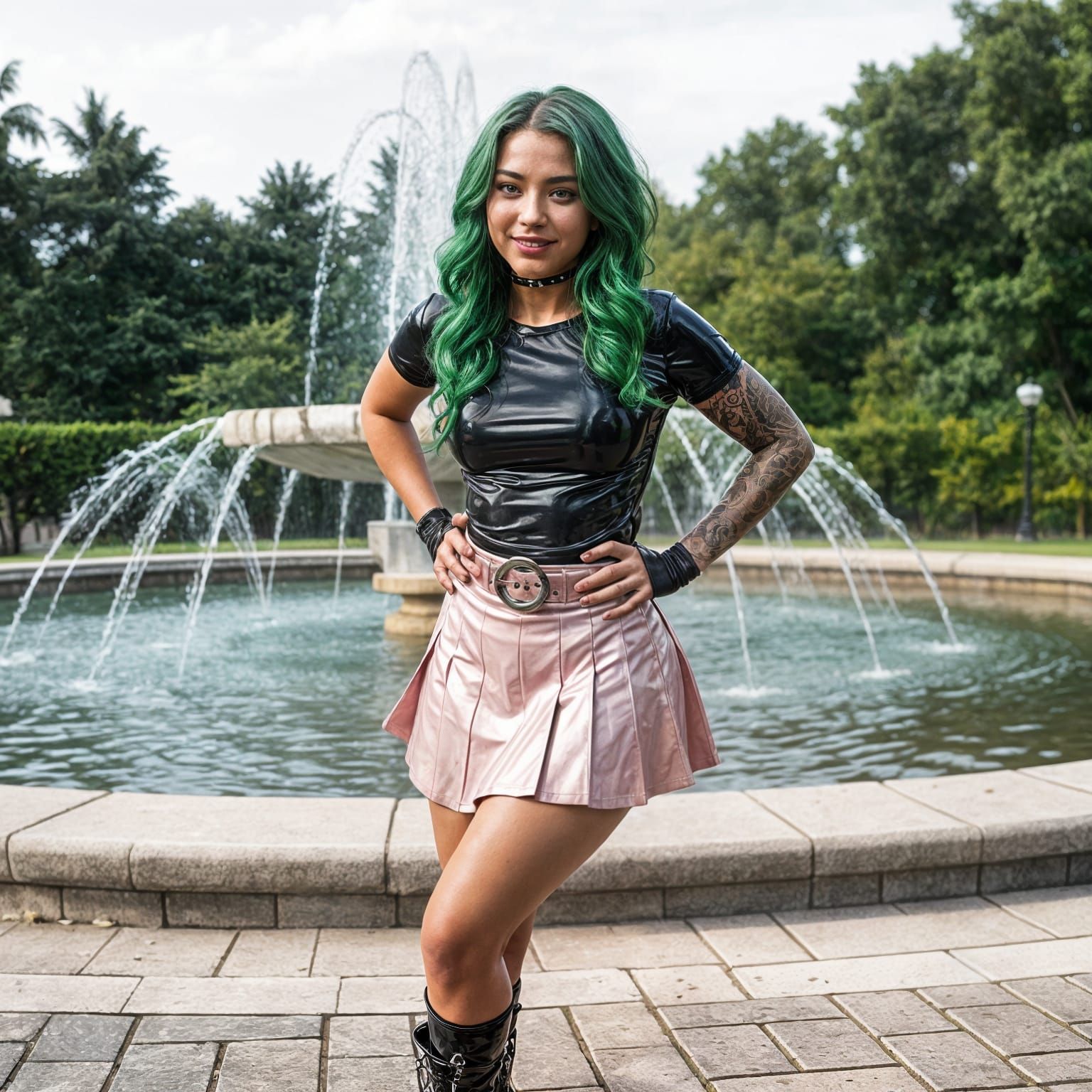 Glamorous Cyberpunk Punk Girl in Shiny Latex Outfit