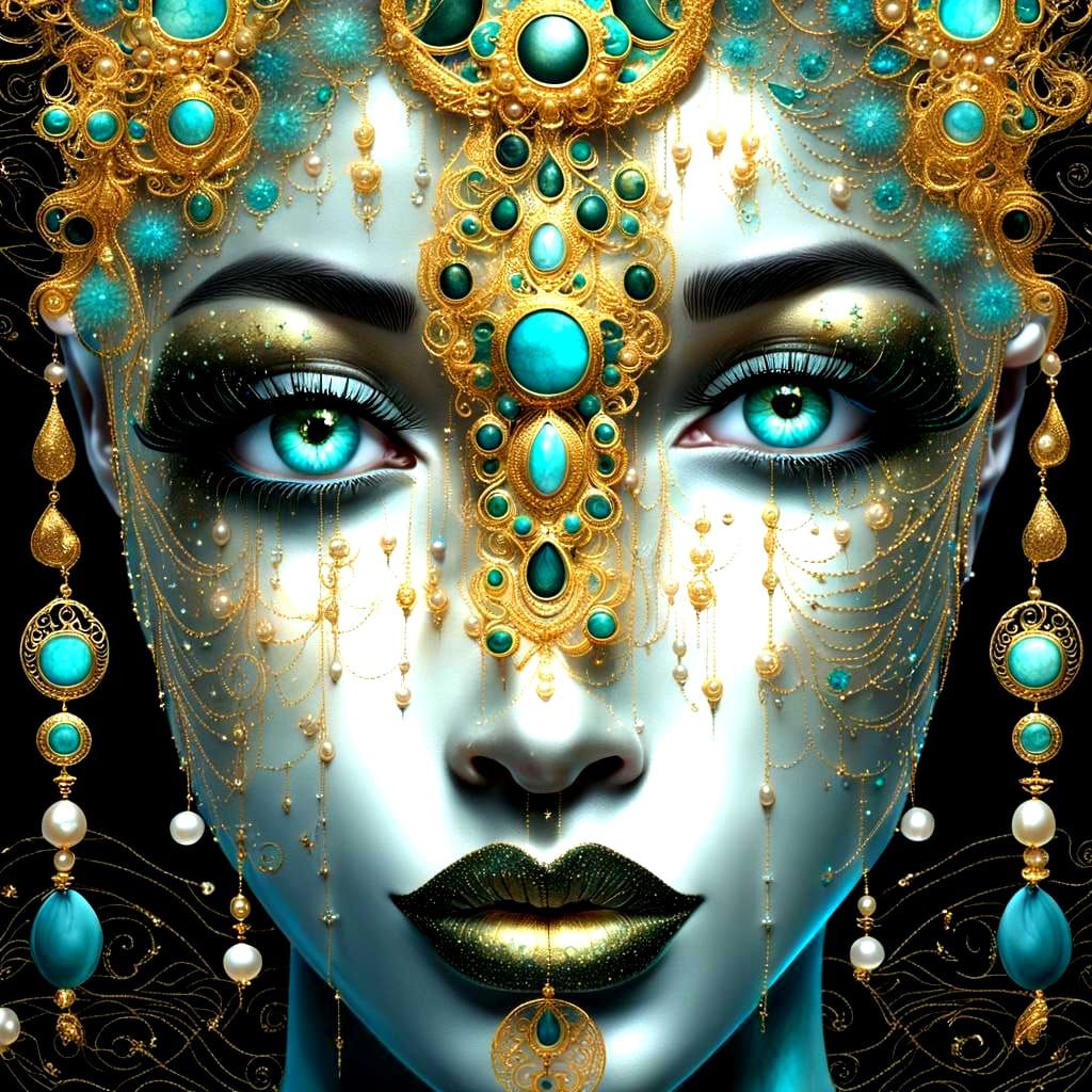 Goddess with Moonlit Skin and Celestial Adornments