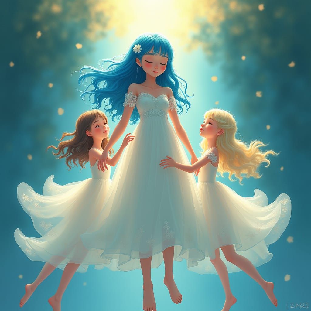 Girl with Blue Hair Floating, Anime Key Visuals