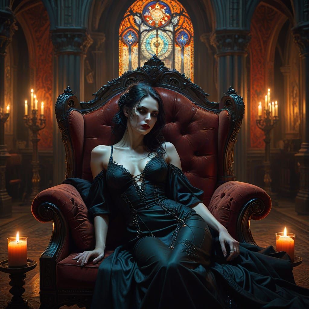 Regal Vampire Reclining in Gothic Splendor