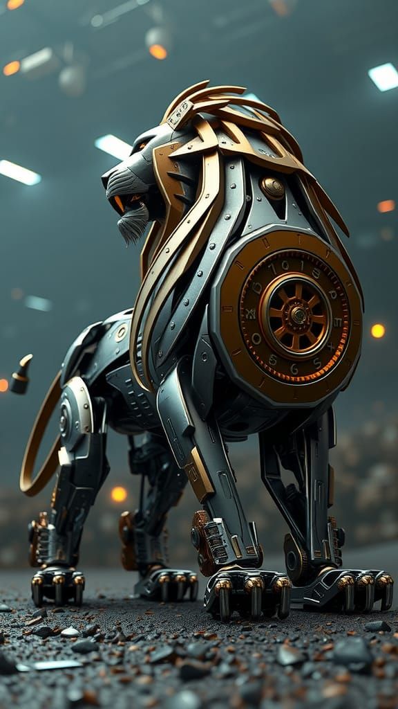 Clockwork Lion in Steampunk Sci-Fi