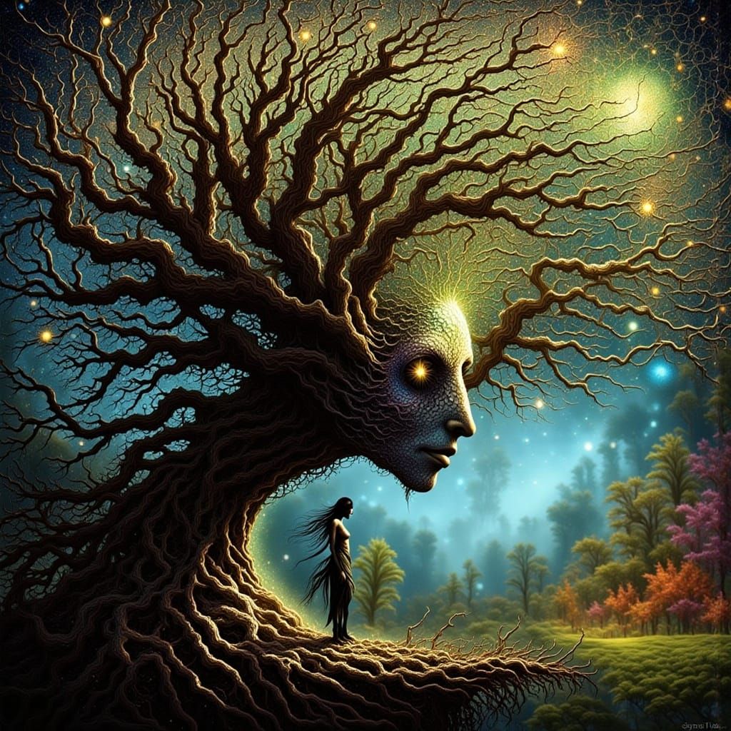 Ancient Tree Spirit Crone in Dreamscape Vision