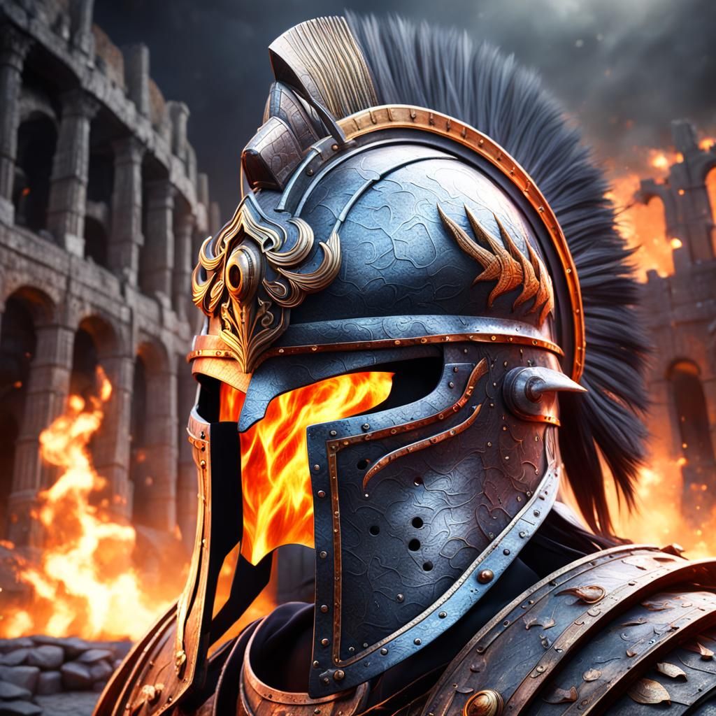 Flaming Battle Helmet on Colosseum Slate