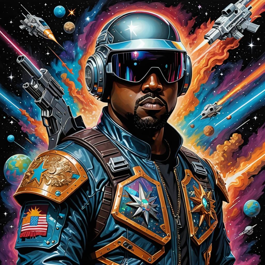 Futuristic Space Cowboy Caricature in Mixed Media