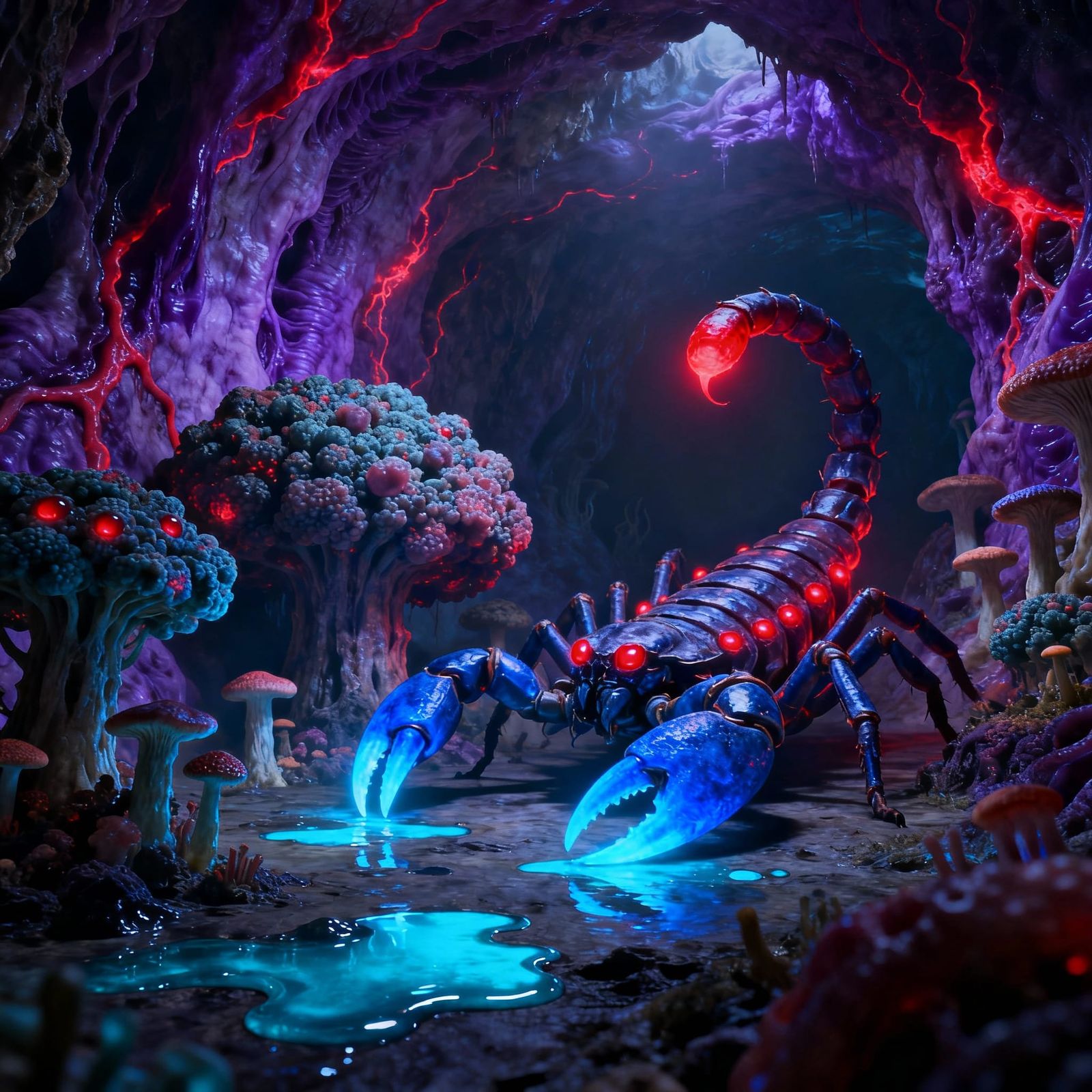 Giant Bioluminescent Scorpion in Living Cave