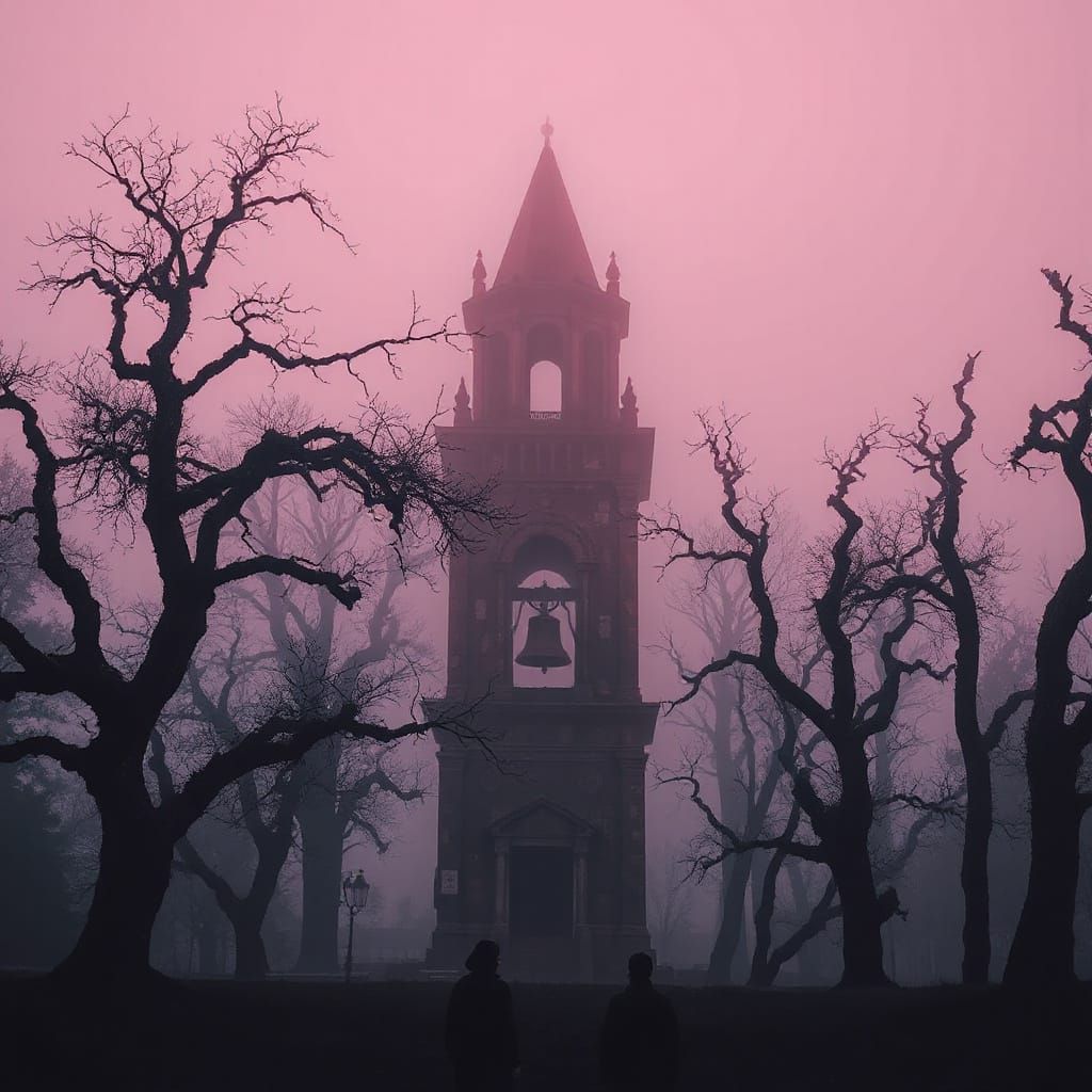 Ruined Bell Tower in Crimson Haze