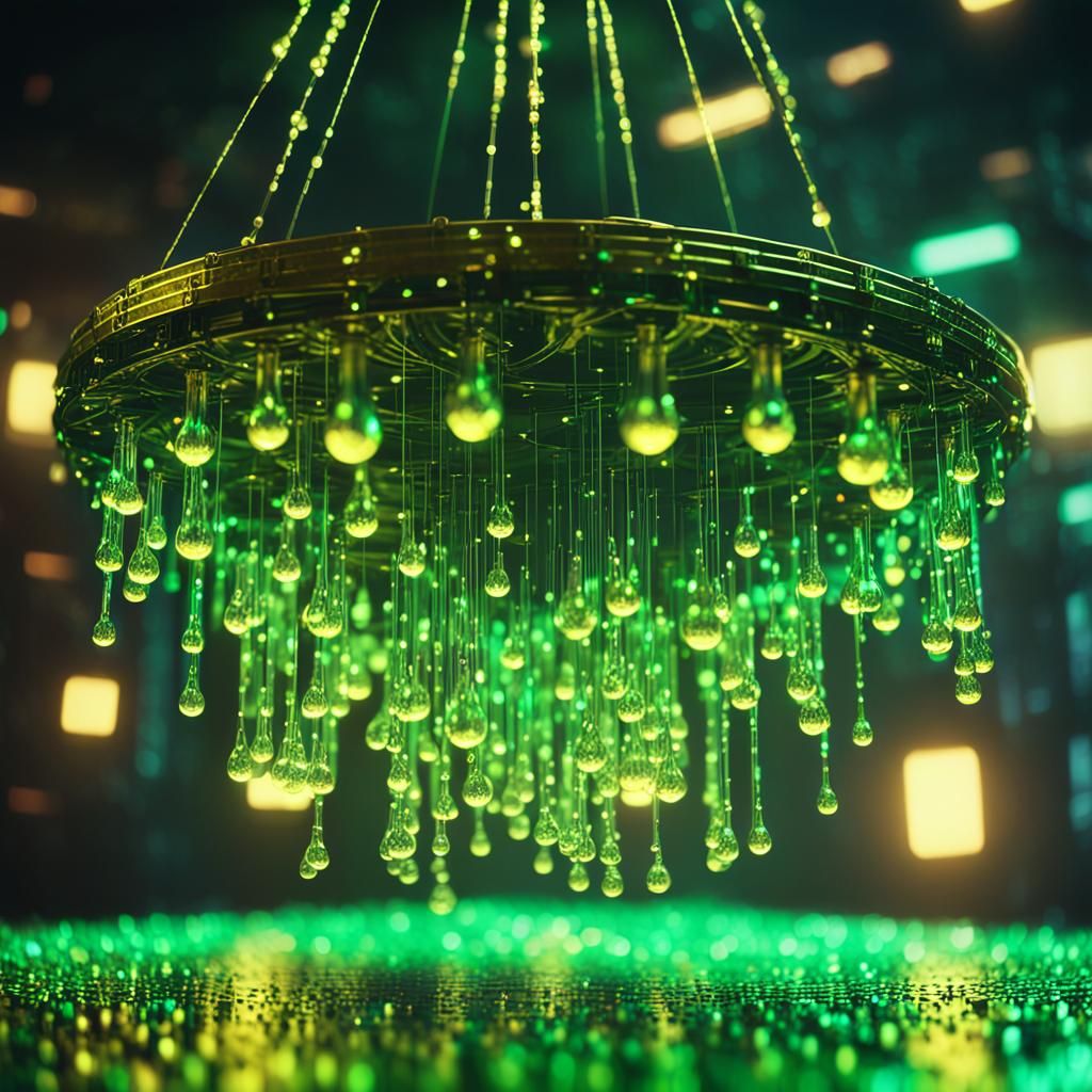 Holographic Gold Chandelier in Cyberpunk Style