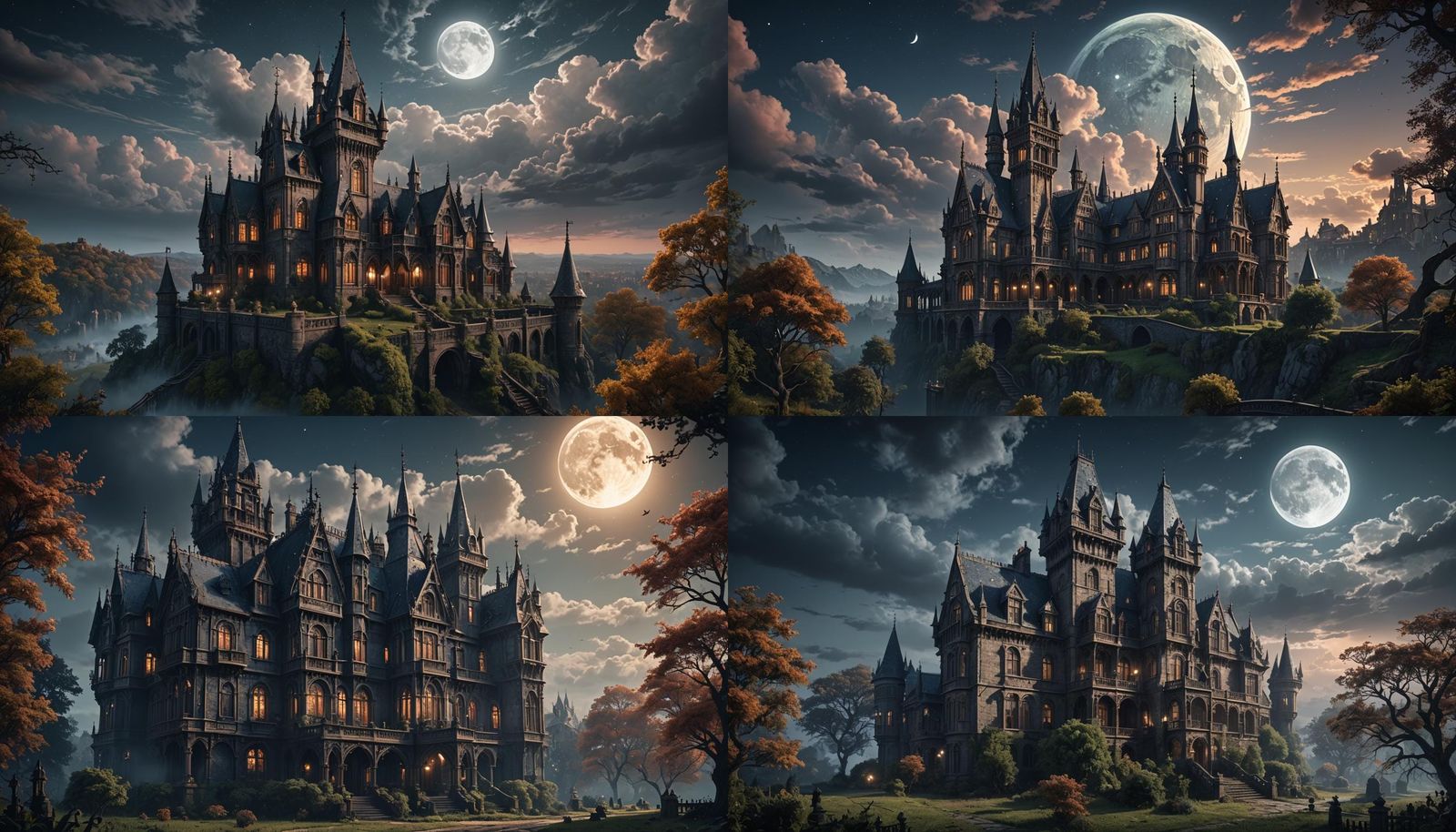 Gothic Mansion Under Moonlight: Detailed Matte Painting