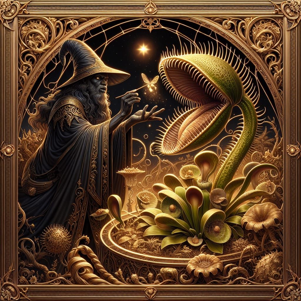 Loyal Wizard Tending Venus Flytrap: Digital Painting