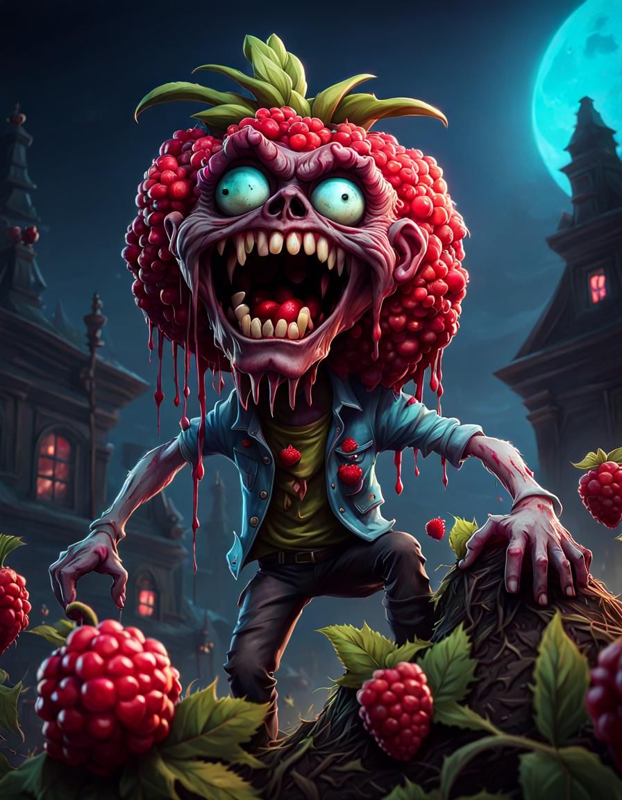Raspberry Zombie in Hyperdetailed Cartoon Style