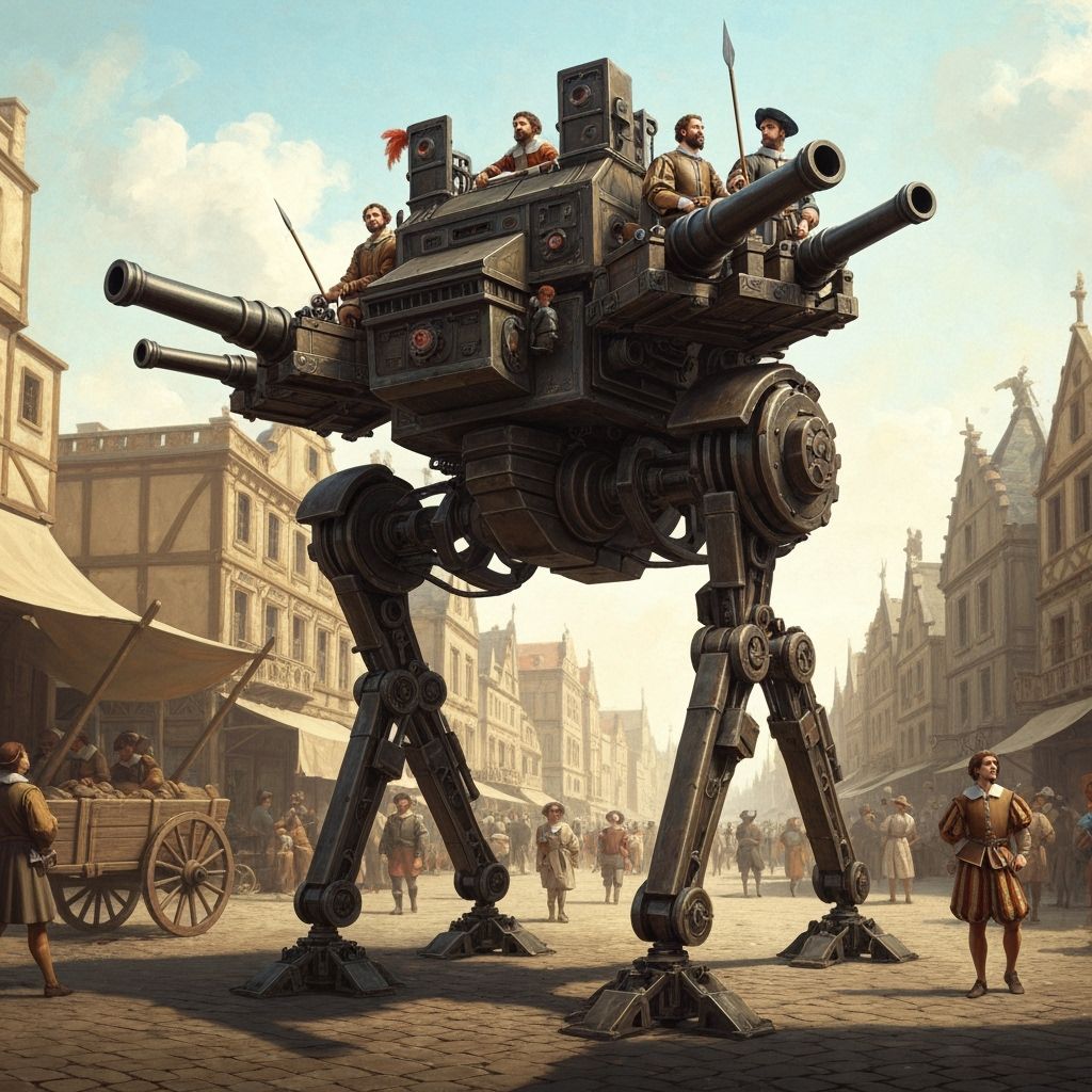 Renaissance Mecha Walker in Realistic Painting Style