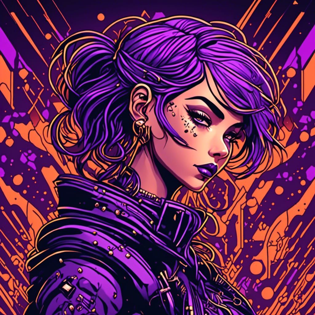 Modern Punk Girl in Purple Hues