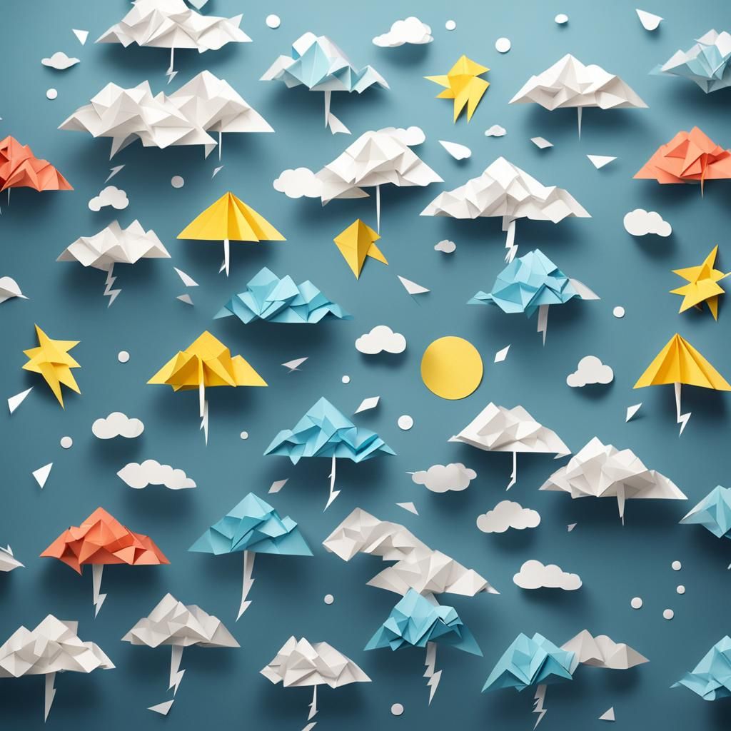 Origami Sculpture Under a Lightning Storm