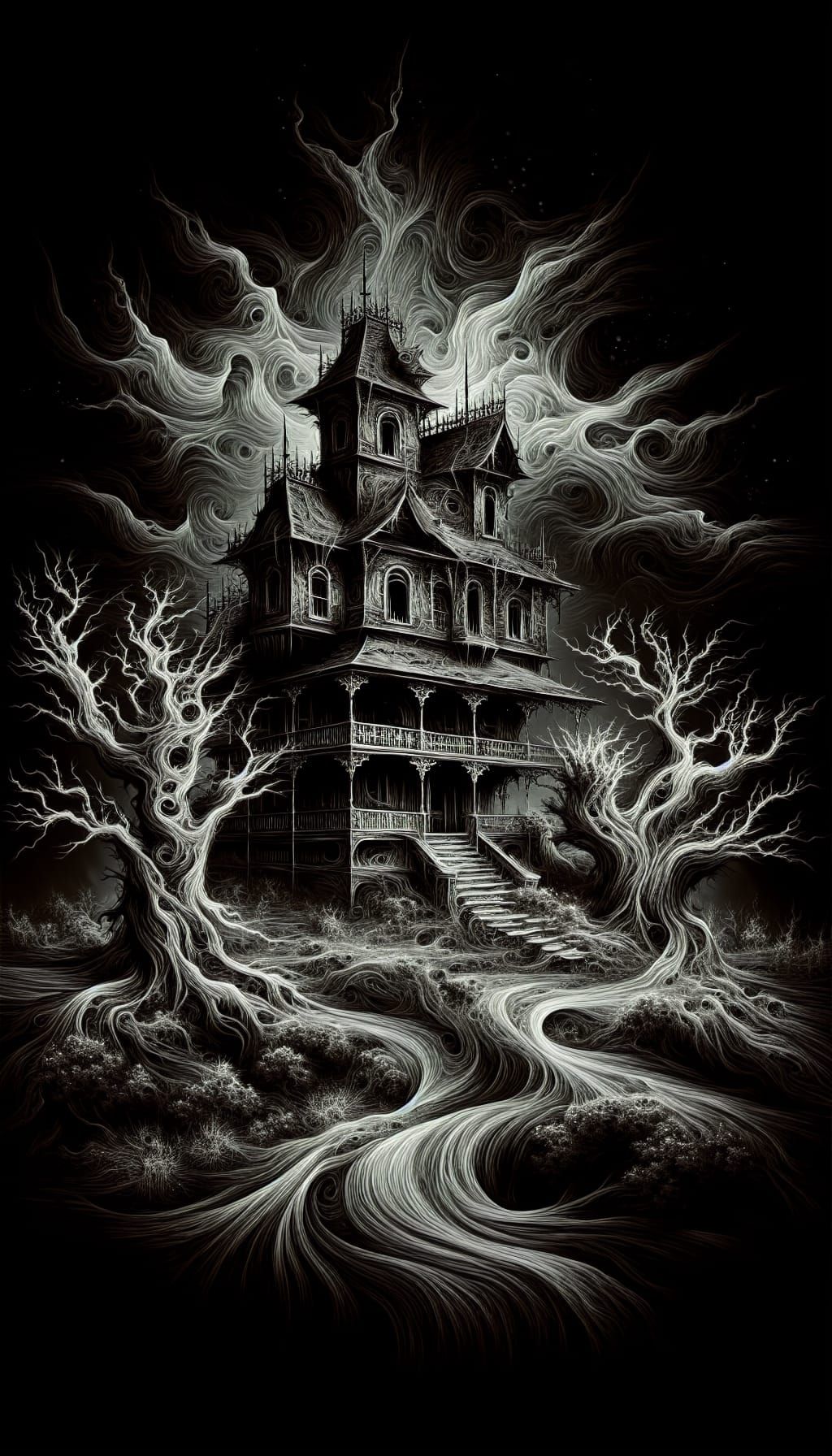 Eerie Haunted House in Symbolist Fantasy Style