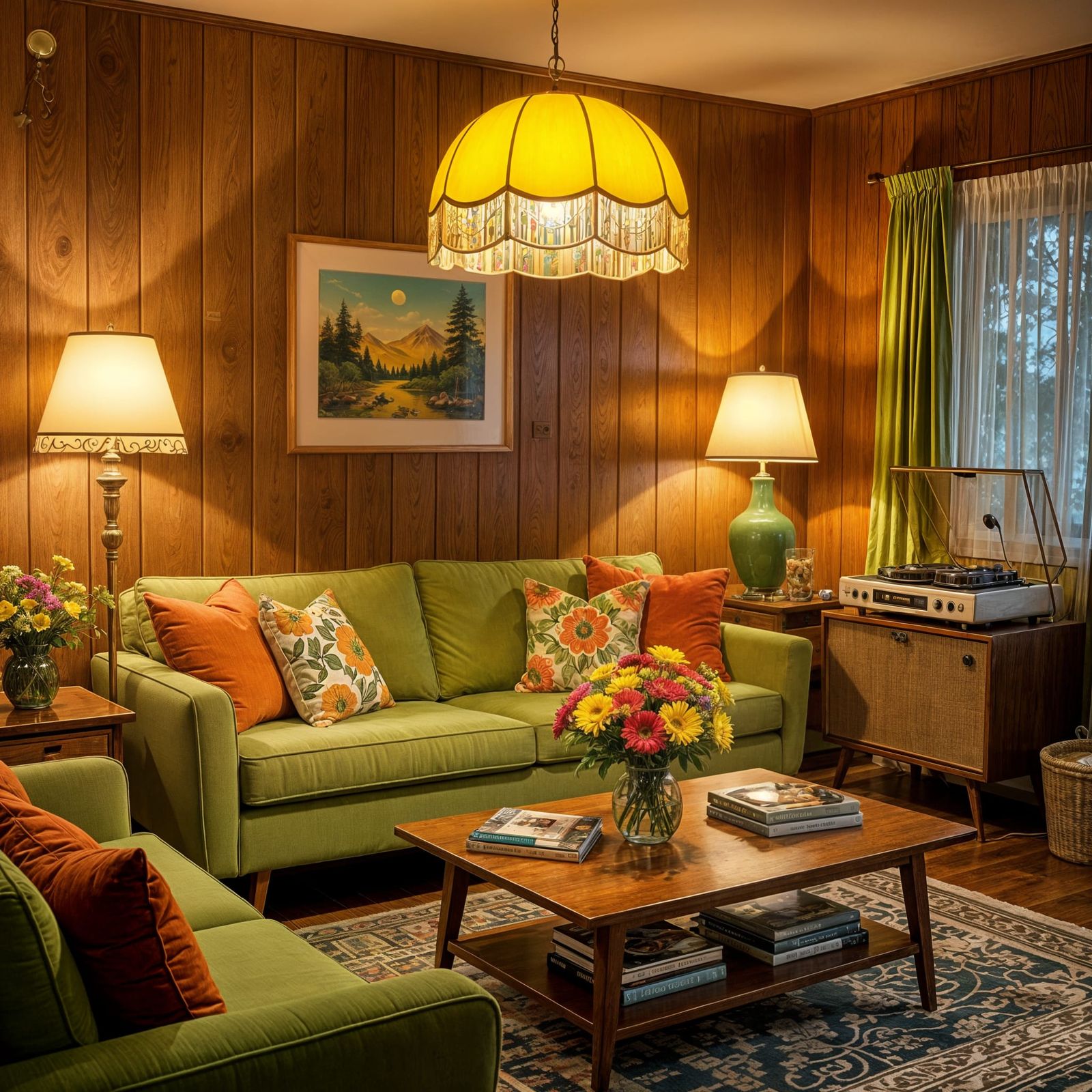Groovy 1970s Living Room at Night