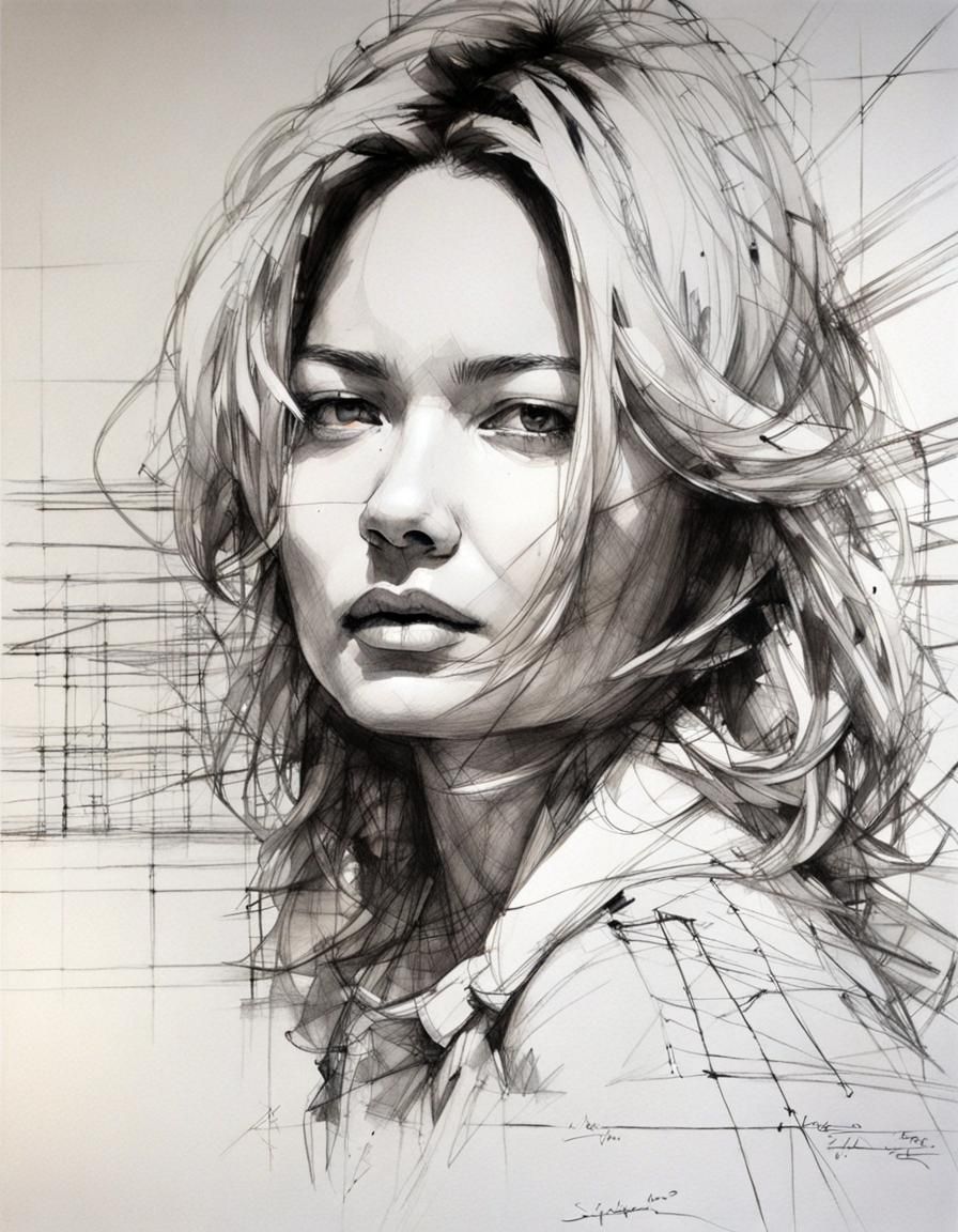 Virginie Efira: Pencil and Ink Sketch on Paper