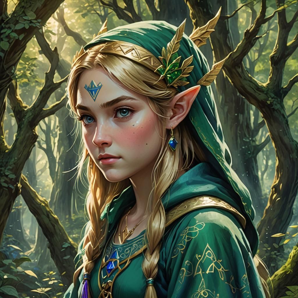 Fantasy Princess Portrait in Emerald and Sapphire