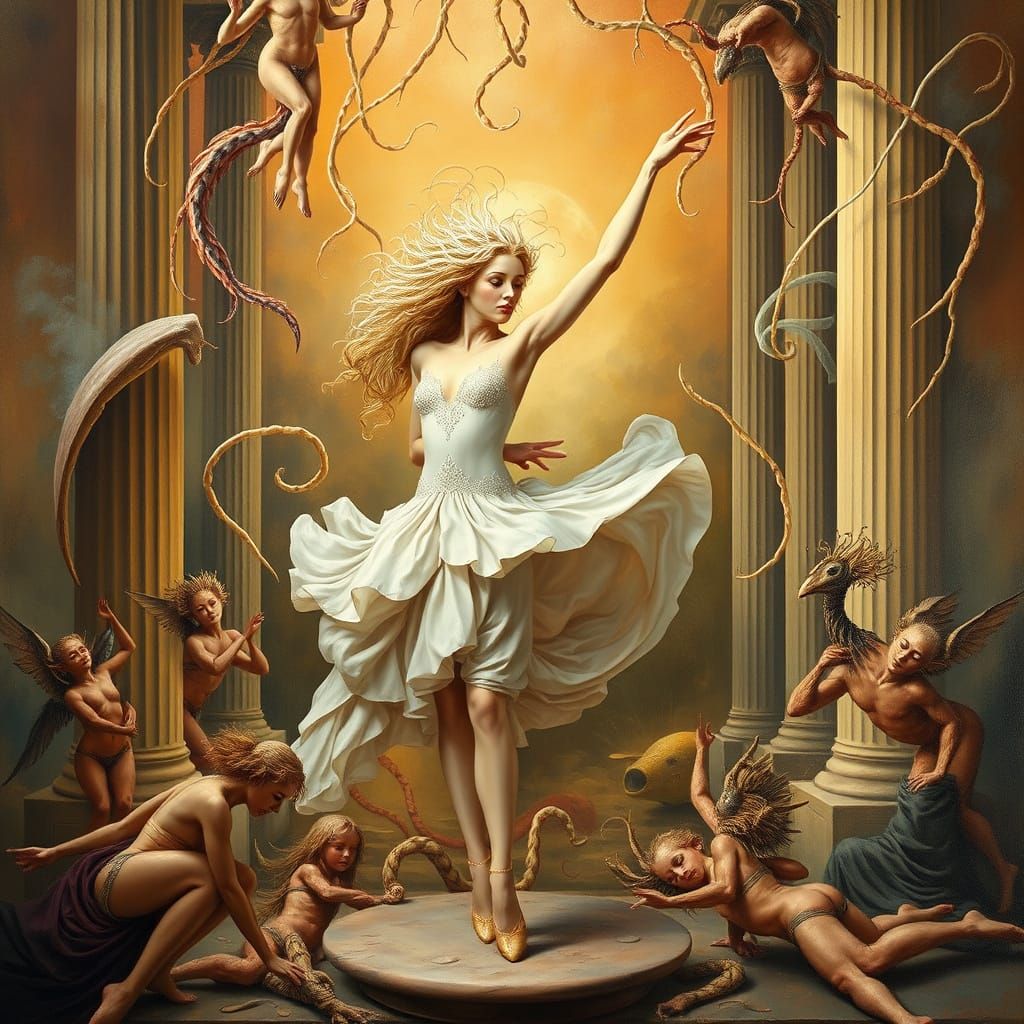 Elegant Squid Dancer in Surreal Neoclassical Style