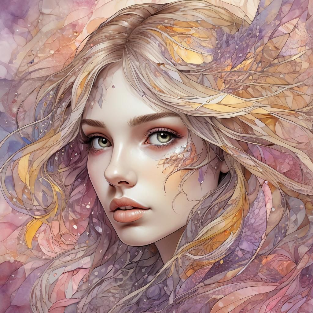 Shattered Mirror Reflection of a Pensive Woman