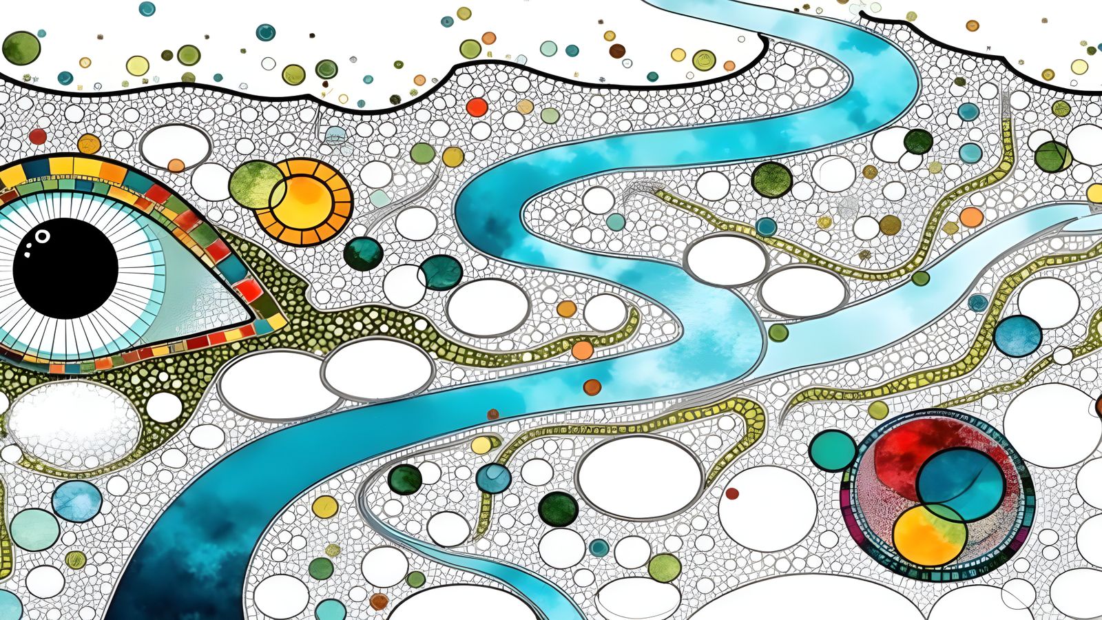 Winding River Flowing Through Abstract Cosmic Design