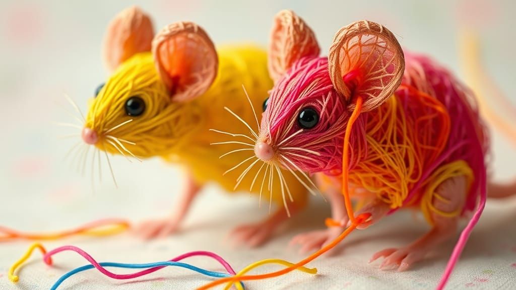 Colourful String Mice in Surreal Digital Art Style