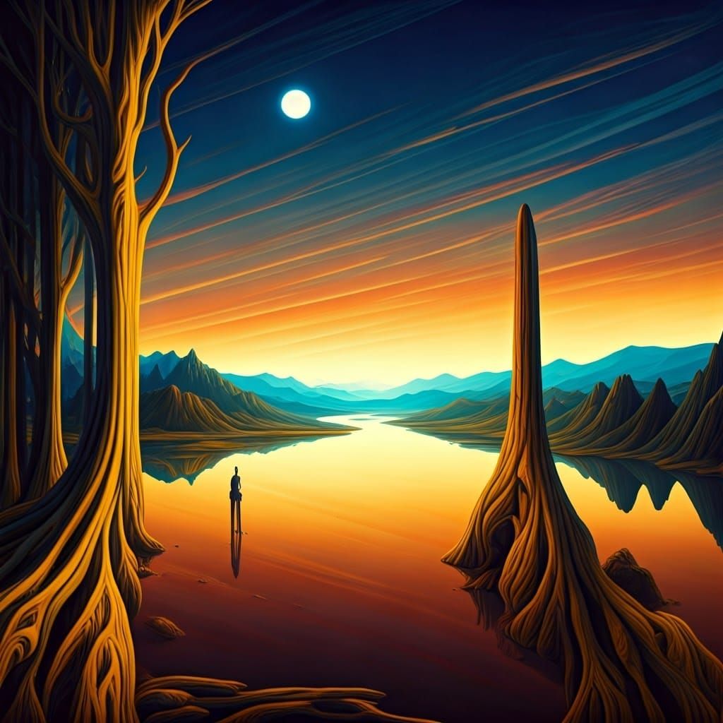 Colorful Surrealist Landscape in Pointillist Style