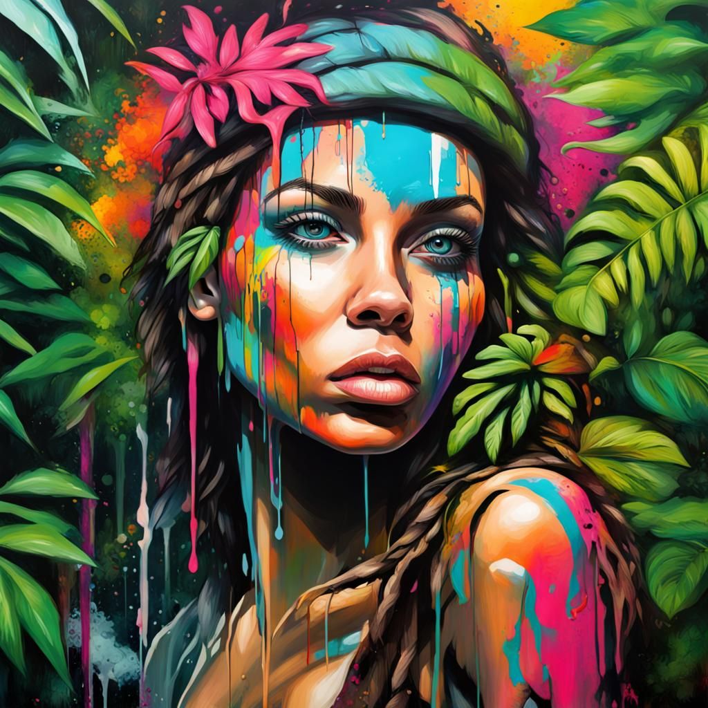 Woman in Jungle Graffiti Art