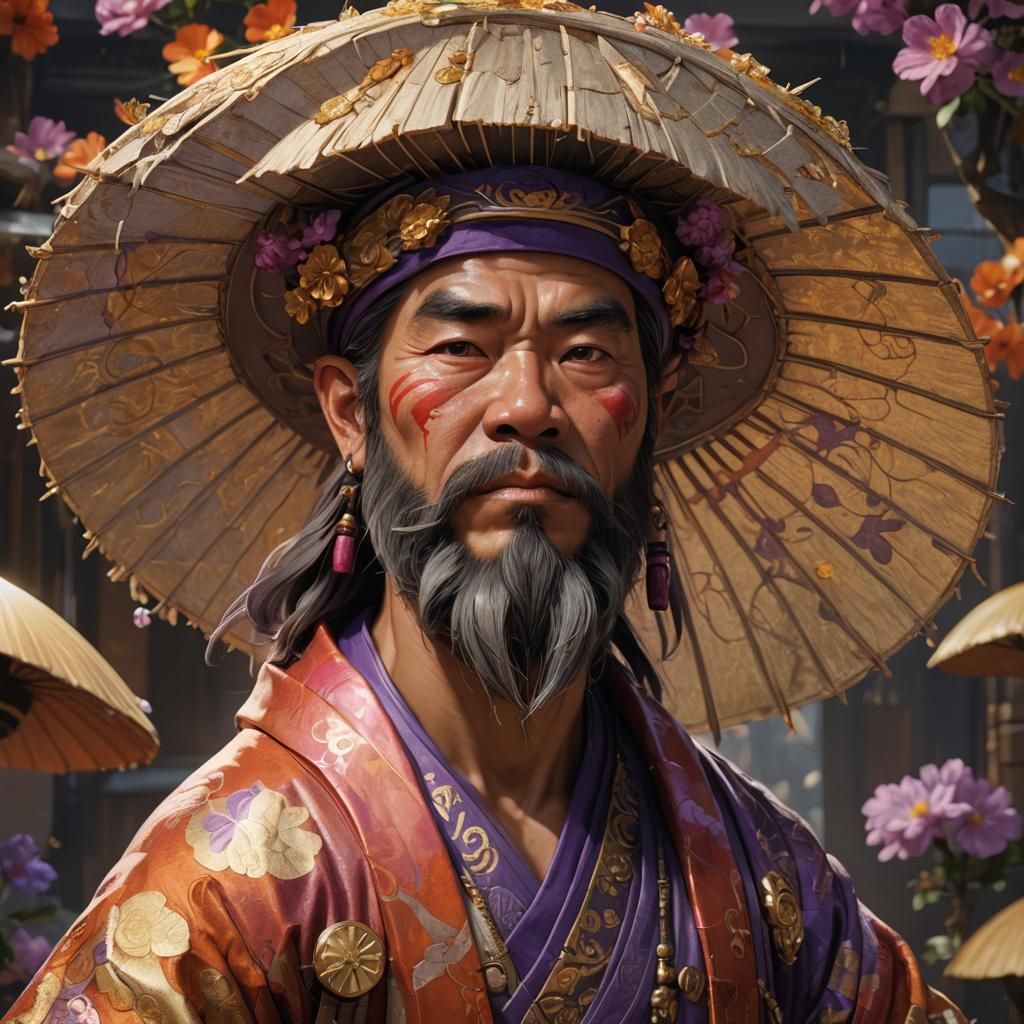 Muscular Japanese Dwarf Portrait with Volumetric Lighting